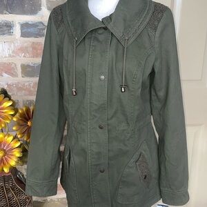 NWT Vintage GUESS Green Military Field Utility Jacket Muti Pocket Lace Detail